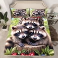 thumbnail image 2 of Homewish Cute Raccoon Twin Sheet Sets,Zoo Animal Twin Fitted Sheet,Sweet Cherry Flat Sheet For Girl Boys,Ultra Soft Home Decor,3-Piece, 2 of 7