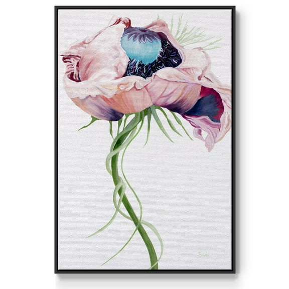 Paris Poppy II Framed Premium Gallery Wrapped Canvas - Ready to Hang - 17 x 25 - Black Floating Frame