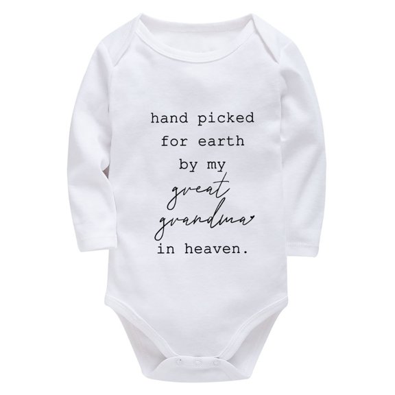 Handpicked for Earth By My Great Grandma in Heaven Plain Onsie Long Sleeve Baby Boy Home from Hospital Outfit White Baby Boy