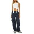 thumbnail image 4 of Lucakuins - Pantalones cargo largos para mujer, con cordón, cintura media, color sólido, para correr, ropa de calle con bolsillos Lucakuins moda, 4 of 9
