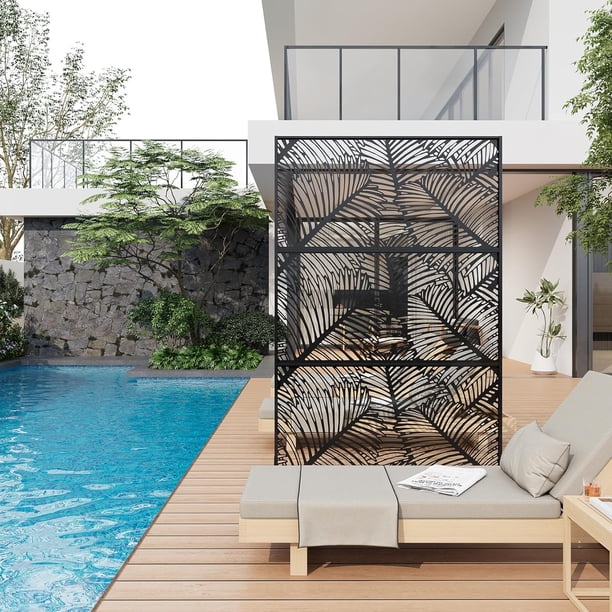 Historyli Mampara de privacidad metálica QinaQin de 182 x 120 cm,separador decorativo independiente,altura extendida para jardín con base estable,diseño de hoja de palma.