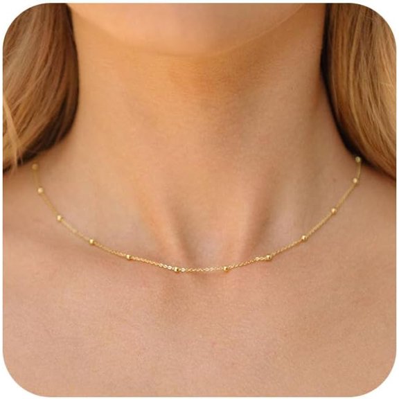 Gold Necklace For Women - 18K Gold Plated Thin Chain Necklace Dainty Gold Necklace Simple Choker Necklaces Minimalist Trendy Jewelry For Women[o7840]