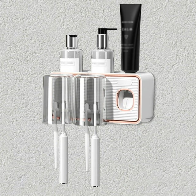 EGNMCR Toothbrush Holders For Bathrooms, Toothbrush Holder Wall Mounted With Toothpaste Dispenser锛學ith Toothbrush Cup,Tray Bathroom Toothbrush Toothpaste Dispenser,