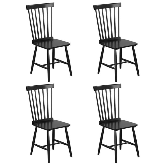 Gymax Dining Chair Set of 4 Solid Wood Windsor Chair w/ High Spindle Back & Wide Seat Black