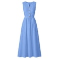 thumbnail image 3 of cocolona Womens Summer Linen Sleeveless Tank Dress Button V Neck Flowy Long Maxi Dress Casual Solid Color Vacation Beach Sundress, 3 of 7