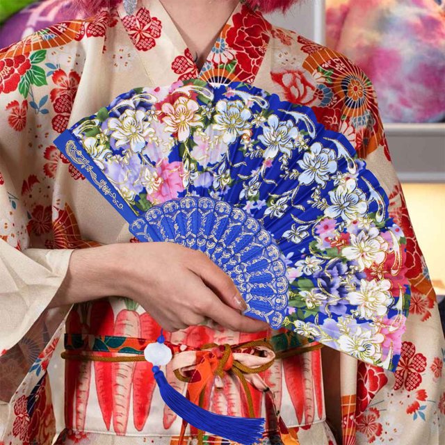Paokuoon Delicate Flower Pattern Fan Folding Hand Fans Lightweight Elegant Floral Pattern Decorative Supply for Wedding Party