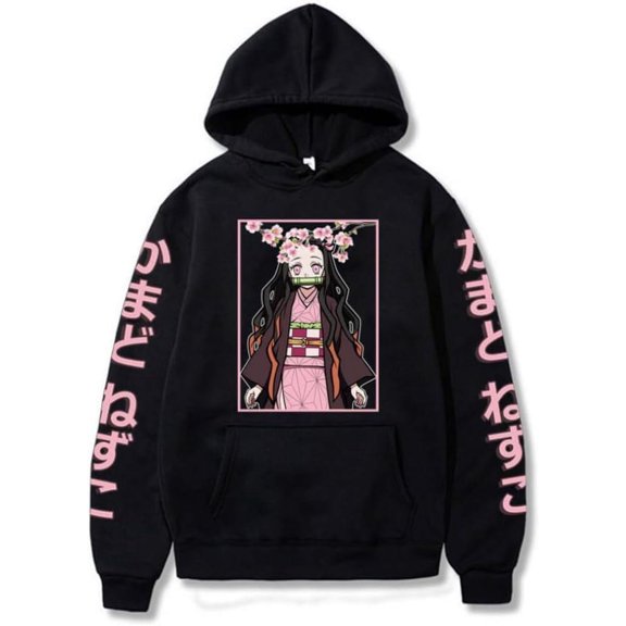 ZHIYAN Kamado Nezuko Hoodie Print Sweatshirt Unisex Casual Wear Pullover,XS,Black