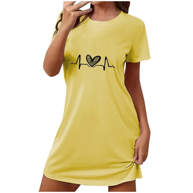 Rbaofujie Pyjama pour Filles Nuisette Courte Surdimensionnée pour Femmes Imprimée à Col Rond et Manches Courtes Robe Vêtements de Nuit pour Femmes