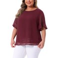 thumbnail image 4 of Agnes Orinda Women's Plus Size Top Swiss Dots Blouse Round Neck Ruffle Sleeve Casual Tee Shirt 4X Burgundy, 4 of 6