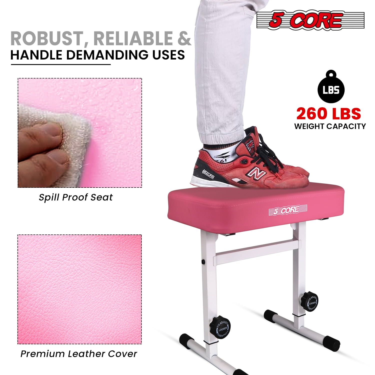 5 Core Keyboard Bench 3 Inch Padded Cushioned Piano Stool Height Adjustable Guitar Seat Heavy Duty Folding Portable Musician Chair W Nonslip Rubber Feet Pink - KBB H-ADJ PNK