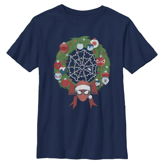 Boys Marvel Christmas Wreath Spidey Ornaments T Shirt