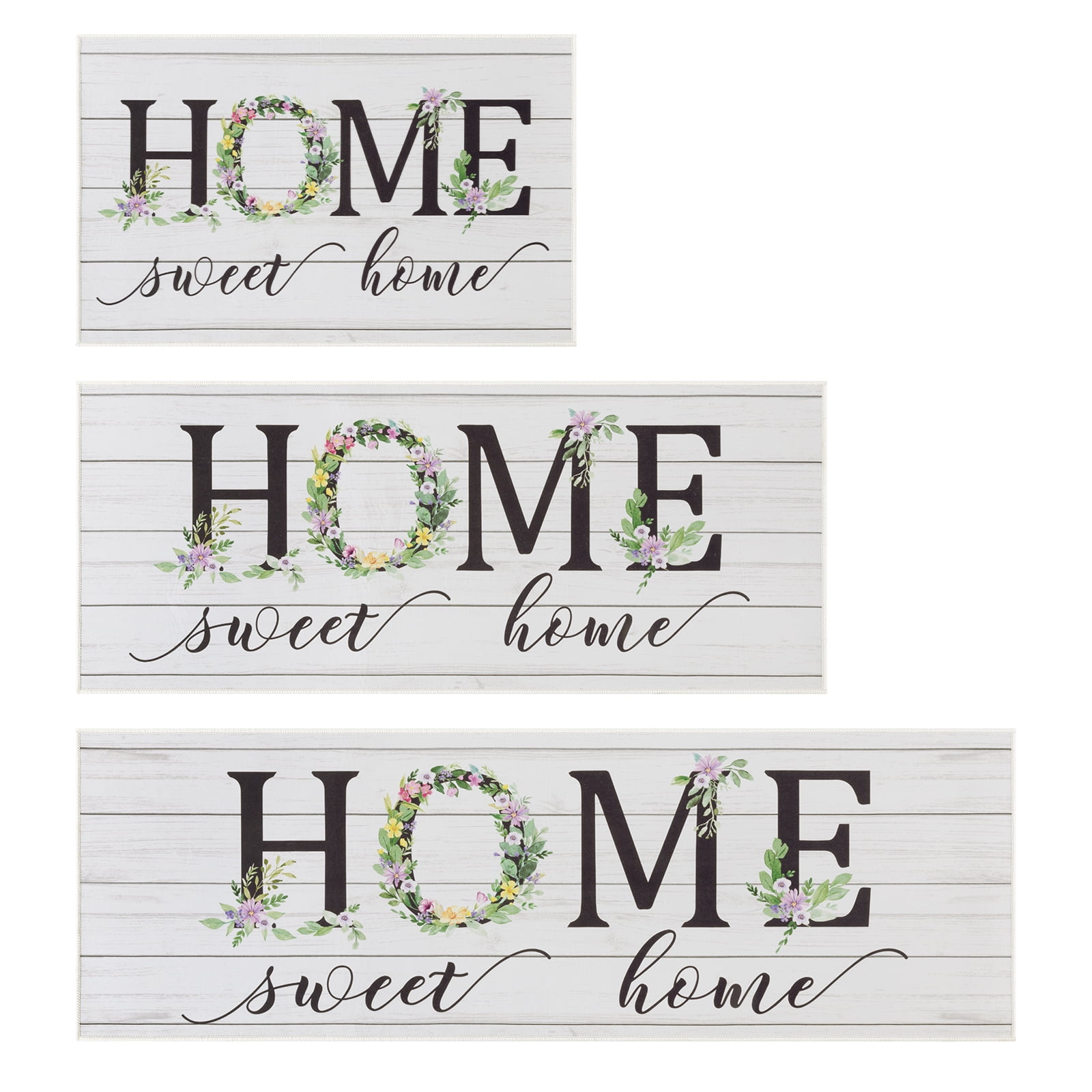 Vaukki Kitchen Rugs Sets of 3 Non Slip Washable Kitchen Mats for Floor,Waterproof Floor Mat Carpet for Kitchen,Laundry,Sink,White