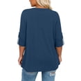 thumbnail image 6 of RYRJJ Plus Size Tops for Women 3/4 Rolled Sleeve Tunics Pleated Front Square Neck T-Shirts Dressy Casual Loose Fit Blouses, 6 of 9