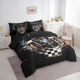 thumbnail image 2 of Manfei Motorcycle Riders 7-Piece Twin Bedding,Checkered Flag Bedding Comforter Set,Black,Black Reversible, 2 of 7