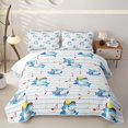 thumbnail image 2 of Feelyou Kawaii Music Shark Quilt King for Boys Girls, Striped Animal King Coverlet Set, White Blue, 3 Pieces, 2 of 7