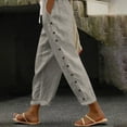 thumbnail image 2 of Womens Casual Pants Summer Solid Casual Ankle Pants Elastic Waist Breathable Lightweight Pants with Button Womens Linen Pants Grey M, 2 of 7