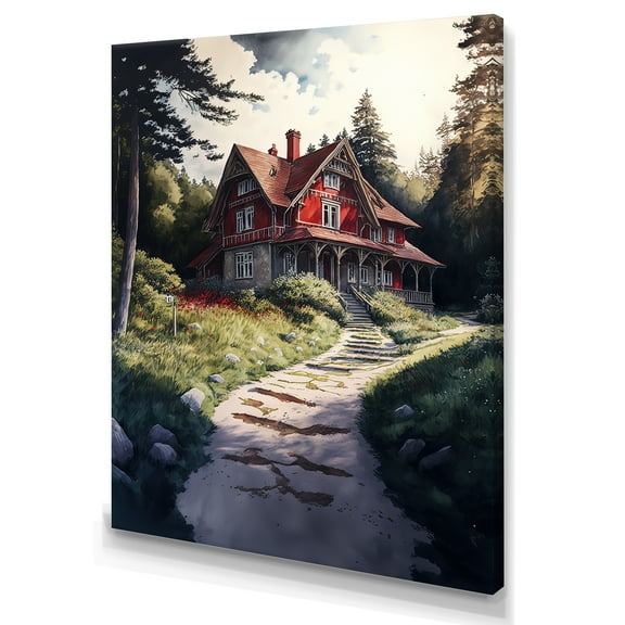 Designart Charming Red Cottage II Canvas Wall Art