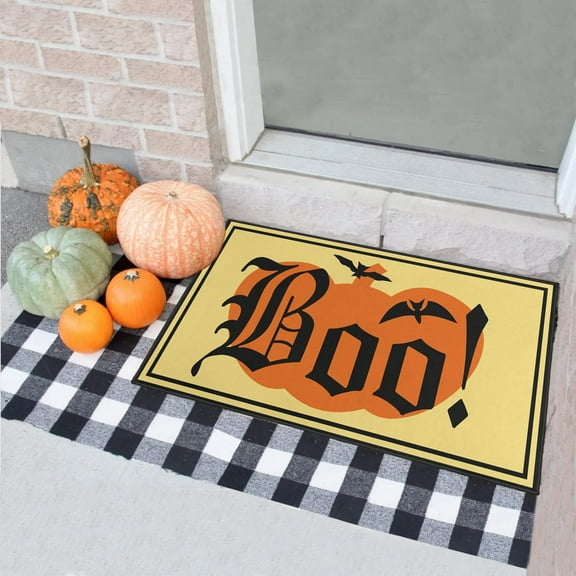 Halloween Boo Doormat 30" x 17", Non-Slip Pumpkin Doormat for Home Entrance Garden Patio Indoor/Outdoor Halloween Decorative Rug