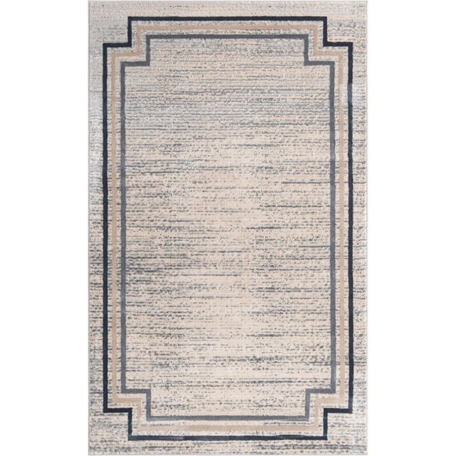 Unique Loom Oasis High-Low Pile Border Stripes Rug 5' x 8' Rectangle Gray/Beige