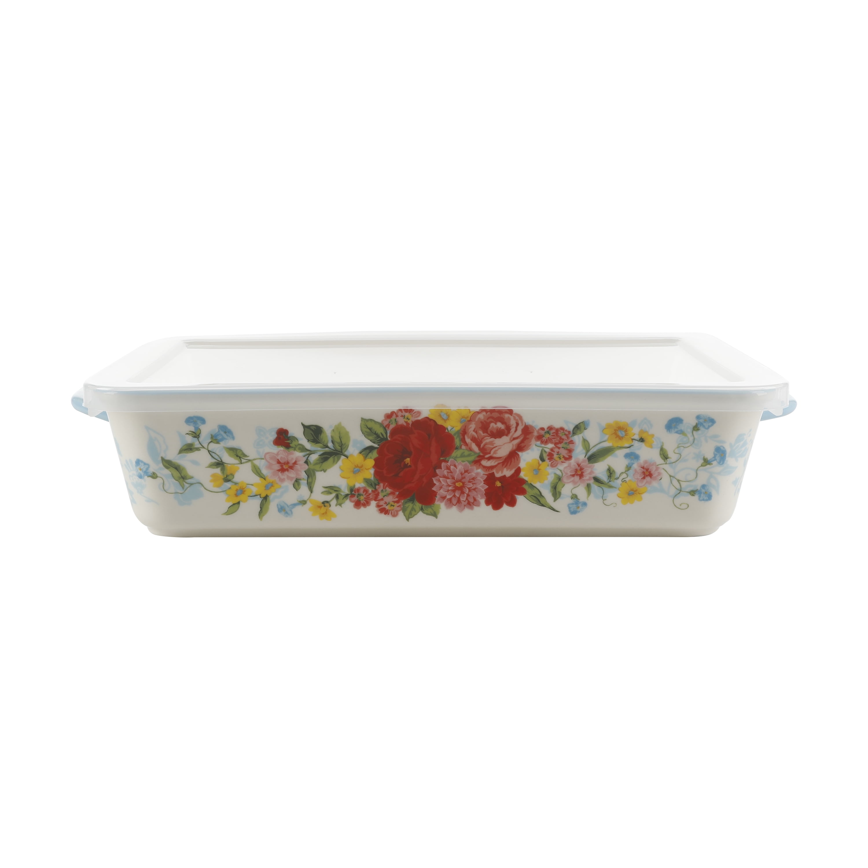 The Pioneer Woman Sweet Rose 9" x 13" Ceramic Rectangular Baking Dish with Lid