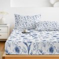 thumbnail image 6 of Full Size Fitted Sheet Set - Elegant Blue Flowers 3 Piece Bedding Sets 16" Deep Pocket Fitted Sheet with 2 Pillowcases Spring Floral Botanical Summer Brushed Microfiber Hotel Luxury Bed Sheets, 6 of 9