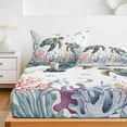 thumbnail image 6 of Twin XL Size Fitted Sheet Set - Sea Turtle Coastal 2 Piece Bedding Sets 16" Deep Pocket Fitted Sheet with 1 Pillowcases, Summer Beach Coral Ocean Seagrass Brushed Microfiber Hotel Luxury Bed Sheets, 6 of 9