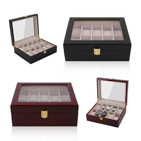 10 Grids Wood Wrist Watch Display Case Jewelry Accessories Storage Holder Glass Window Box Organizer Brithday Gifts