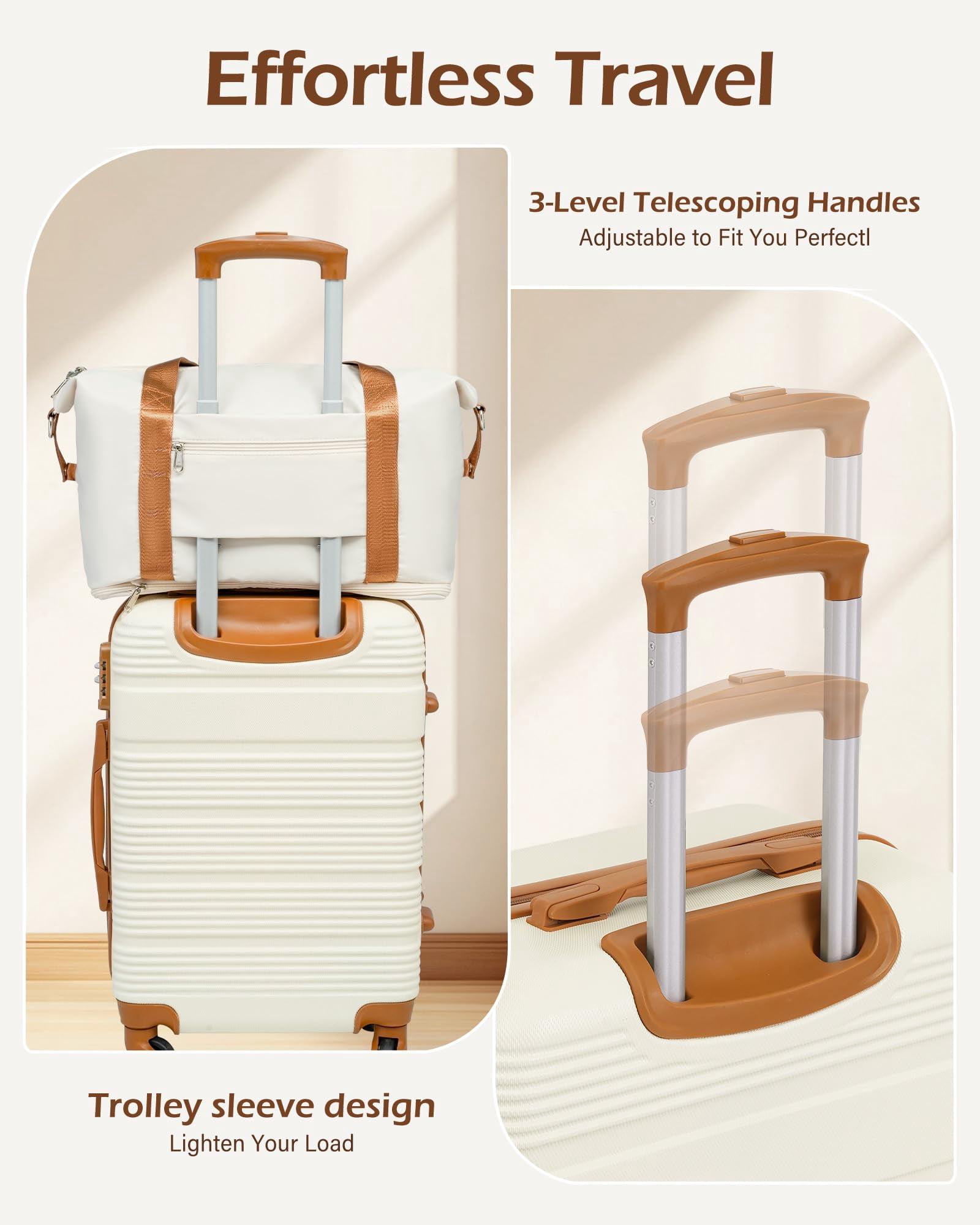 LONG VACATION 3 Piece Carry On Luggage 20 Inch Carryon Suitcase with Spinner Wheels, ABS+PC Hardshell Suitcase set with TSA Lock & YKK Zipper