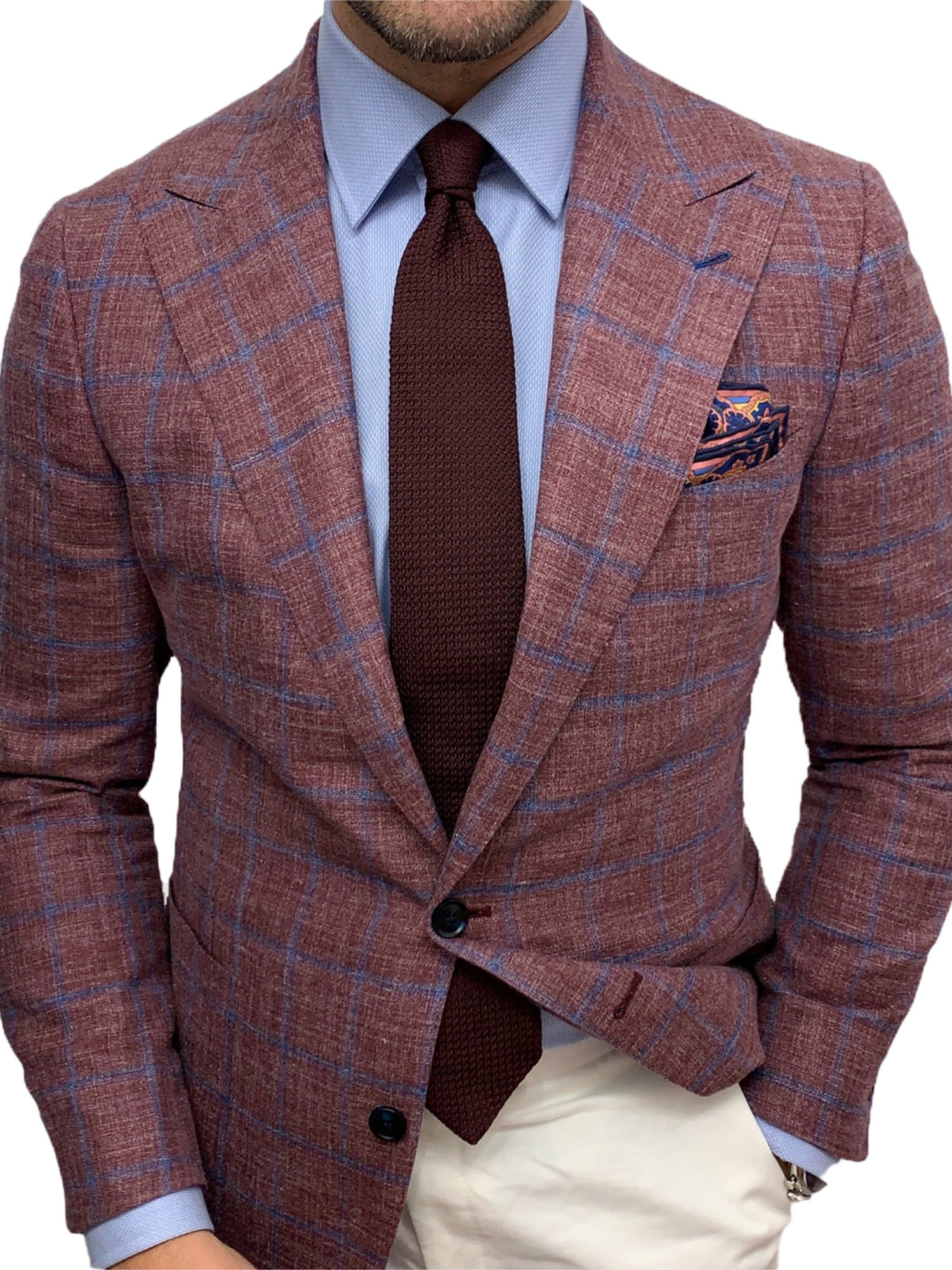 luethbiezx Men Slim Suit Plaid Pattern 