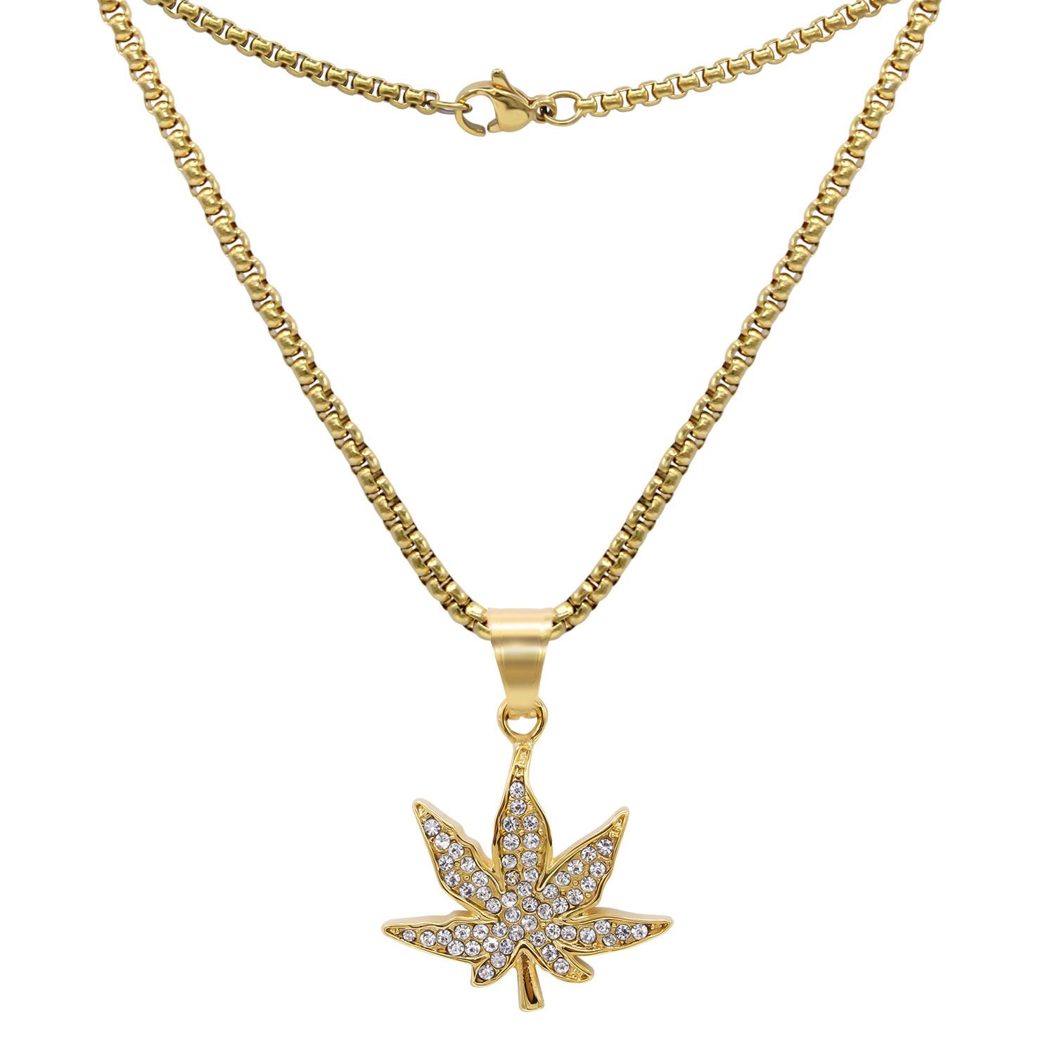 Men Silver Plated Marijuana Fully Cz Pendant Hip-Hop 24" Figaro Necklace Chain 