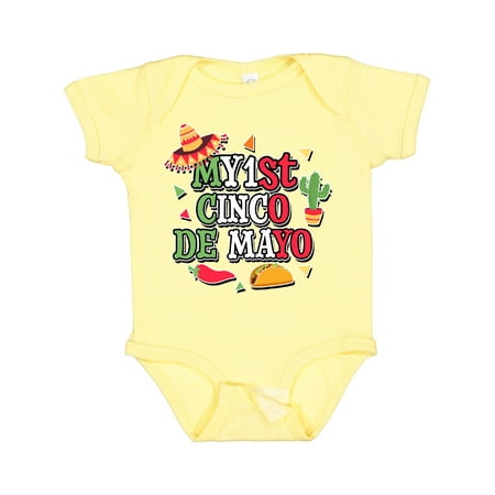 

Inktastic My 1st Cinco De Mayo with Sombrero Red Chili Pepper Taco and Cactus Gift Baby Boy or Baby Girl Bodysuit