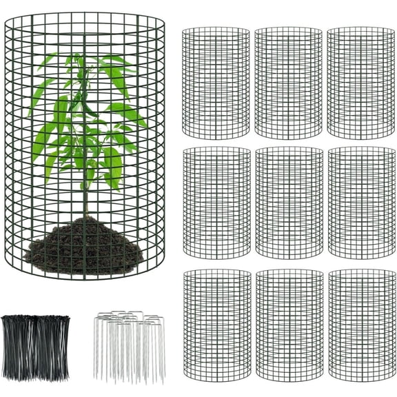10 Packs 24"x 12" Large Wire Plant Protectors Wire Plant Cages Mesh Plant Cage Chicken Wire Cloche with Ground Stakes and Nylon Ties Protect Plants,Garden,Shrubs and Vegetables from Animals-30PCS