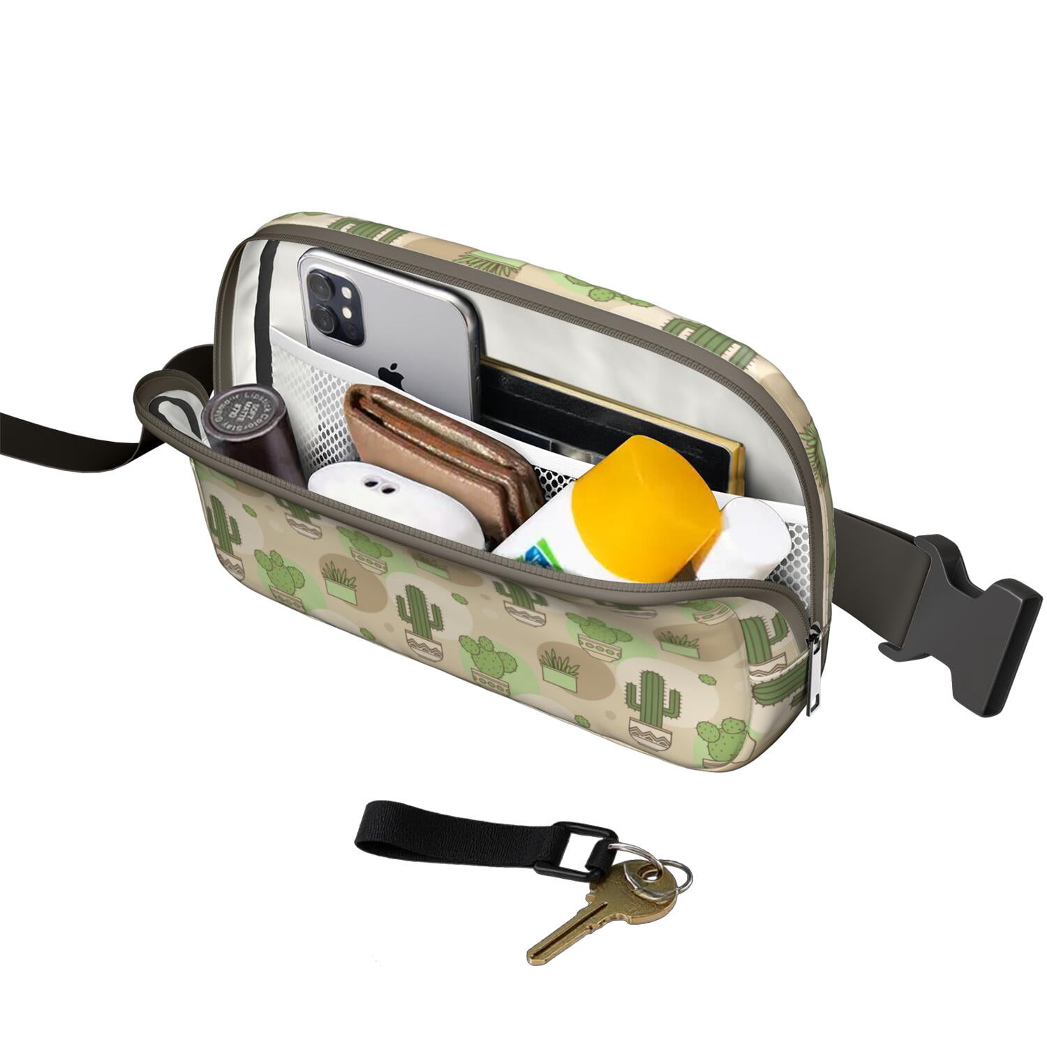 Minimalist Botanical Cactus Crossbody – Lightweight Fanny Pack for Women with Adjustable Strap & Mesh Interior – Aesthetic Succulent Belt Bag with Desert Vibe