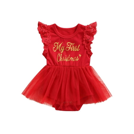 

Gupgi Newborn Baby Girls Romper My First Christmas Sleeveless Lace Tutu Bodysuit