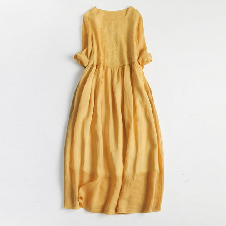 3/4 Sleeve Maxi Round Neck Elastic Waist Vacation Dresses 3/4 Sleeve Maxi Round Neck Elastic Waist Vacation Dresses