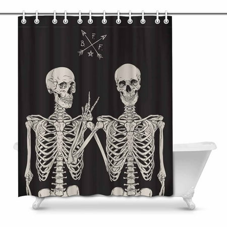 MKHERT Funny Human Skeletons Best Friends Posing Decor Waterproof Polyester Fabric Shower Curtain Bathroom Sets 66x72