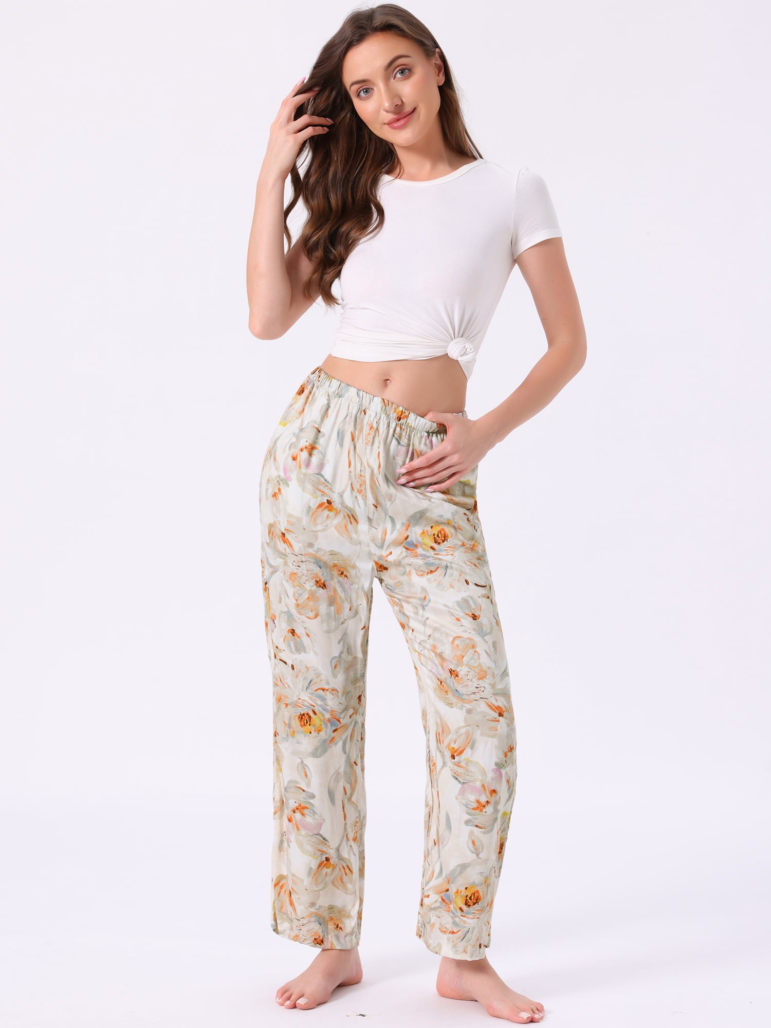 DARING DIVA Women's Floral Dot Pattern Wide Leg Pants with Pocket XL Floral
