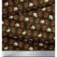 thumbnail image 3 of Soimoi Brown Cotton Duck Fabric Red Berries & Polo Rose Floral Print Sewing Fabric Yard 42 Inch Wide, 3 of 3