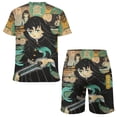 thumbnail image 2 of Demon Slayer Muichiro Tokito Boys Girls Short Sleeve Mesh T-Shirt And Shorts Outfit Set Summer Clothes Set for Kids, 2 of 8
