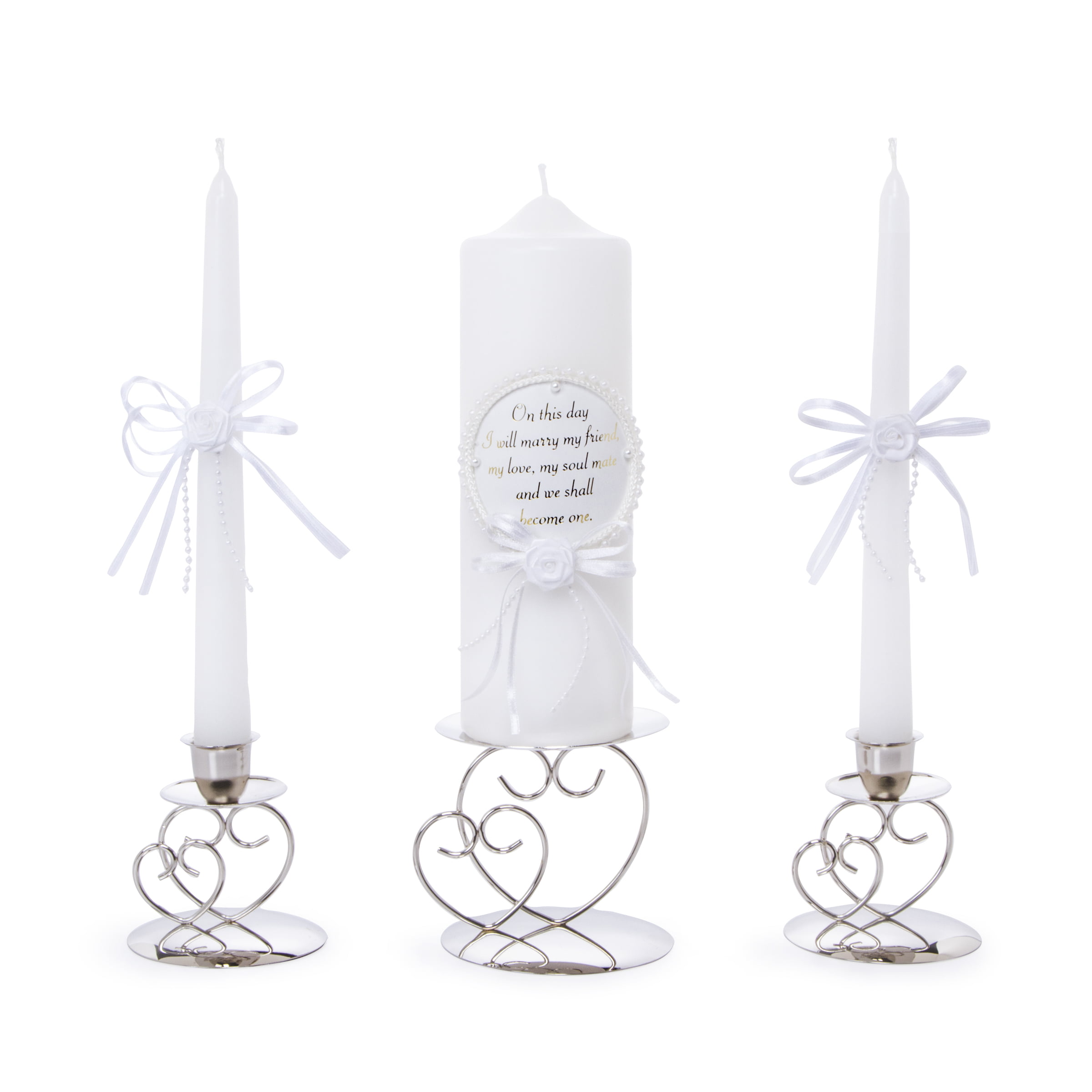 Victoria Lynn Wedding Bridal Silver Unity Double Heart Candle Holder Set of 3 