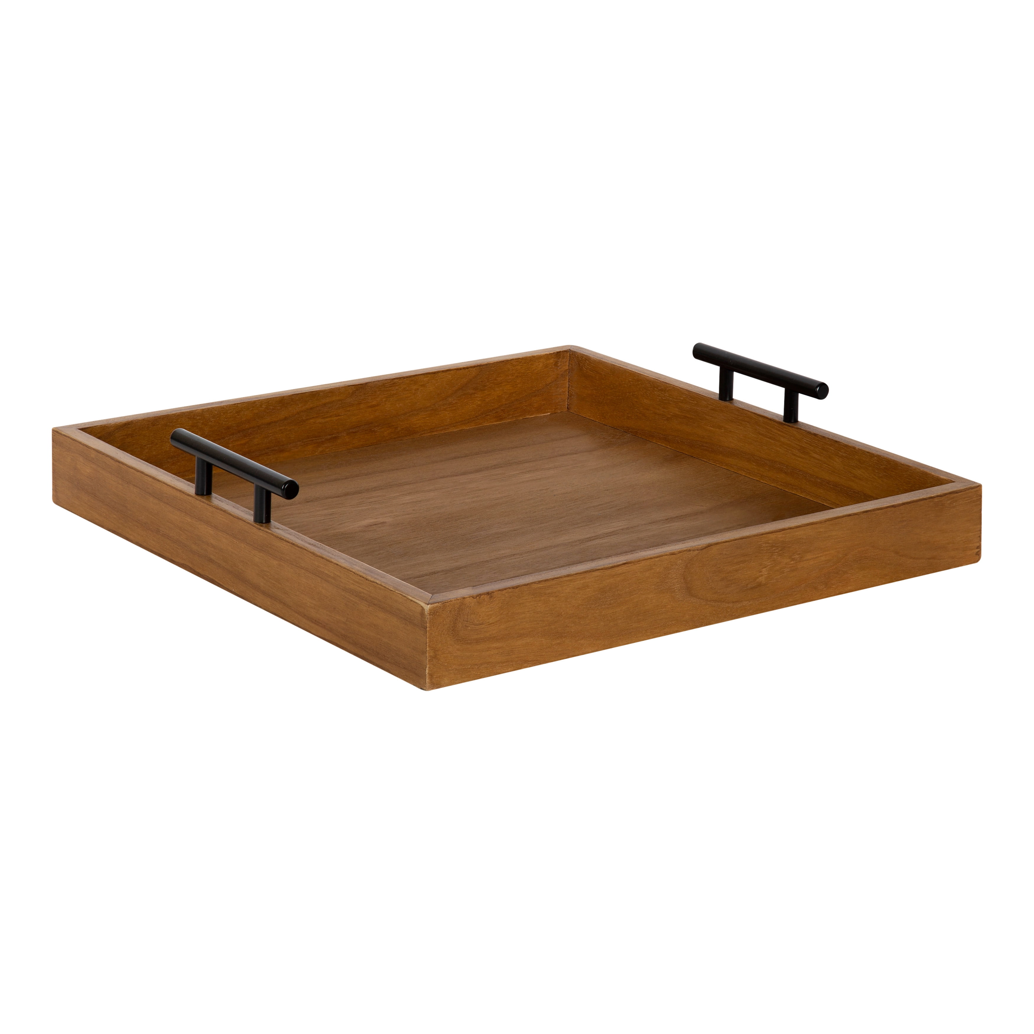 Kate and Laurel Lipton Decorative Wood Square Tray With Metal Handles, 16" x 16", Natural Wood