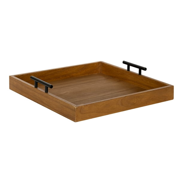 Kate and Laurel Lipton Decorative Wood Square Tray With Metal Handles