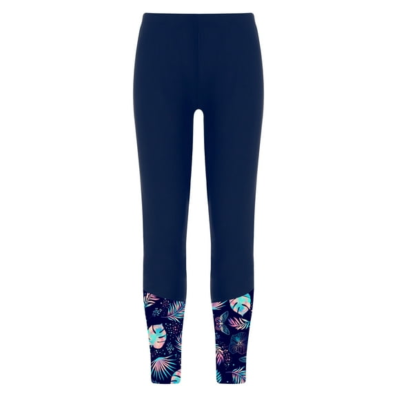 CHICTRY Upf 50  Swim Leggings for Girls Printed Bottom Leg Swim Long Pants Gymnastics Yoga Dance Tights Nave Blue 8