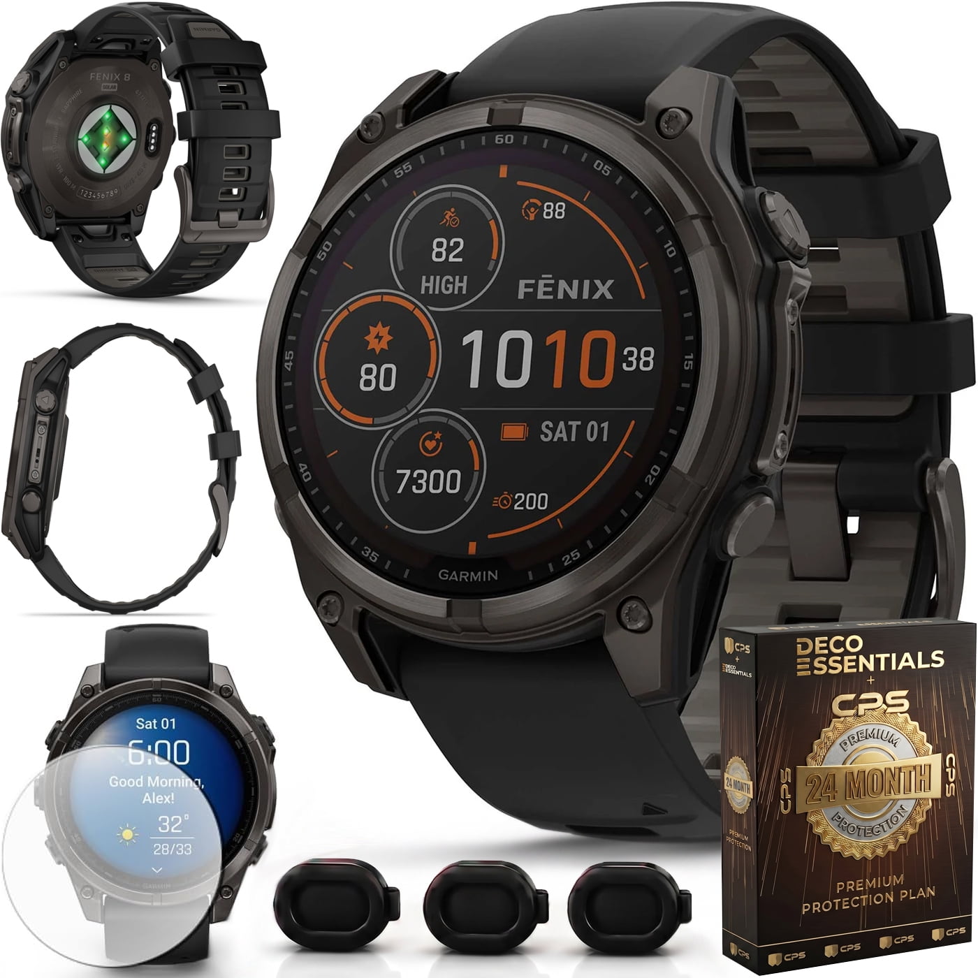 Garmin fenix 8 47mm Solar Sapphire Multisport GPS Smartwatch, Carbon Gray DLC Titanium with Black/Pebble Gray, 010-02906-10 - Bundle w/Deco Essentials 2-Year CPS Plan