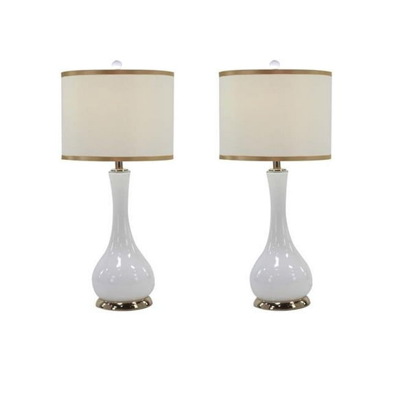 Designs Urbains 7730204 Avalon Verre Larme Goutte Pot Lampe de Table&44; Or & Blanc - Lot de 2