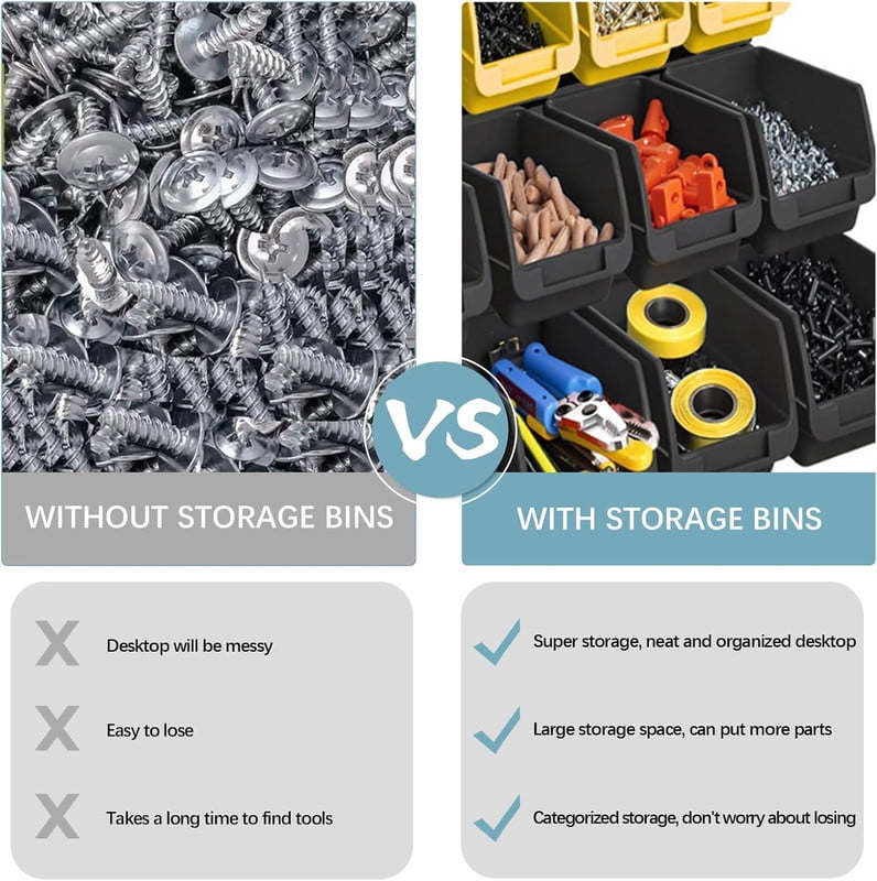 90 Pcs Wall Mounted Storage Bins, Plastic Adjustable Hardware Organizer for Garage, Workshop Wall Storage Rack