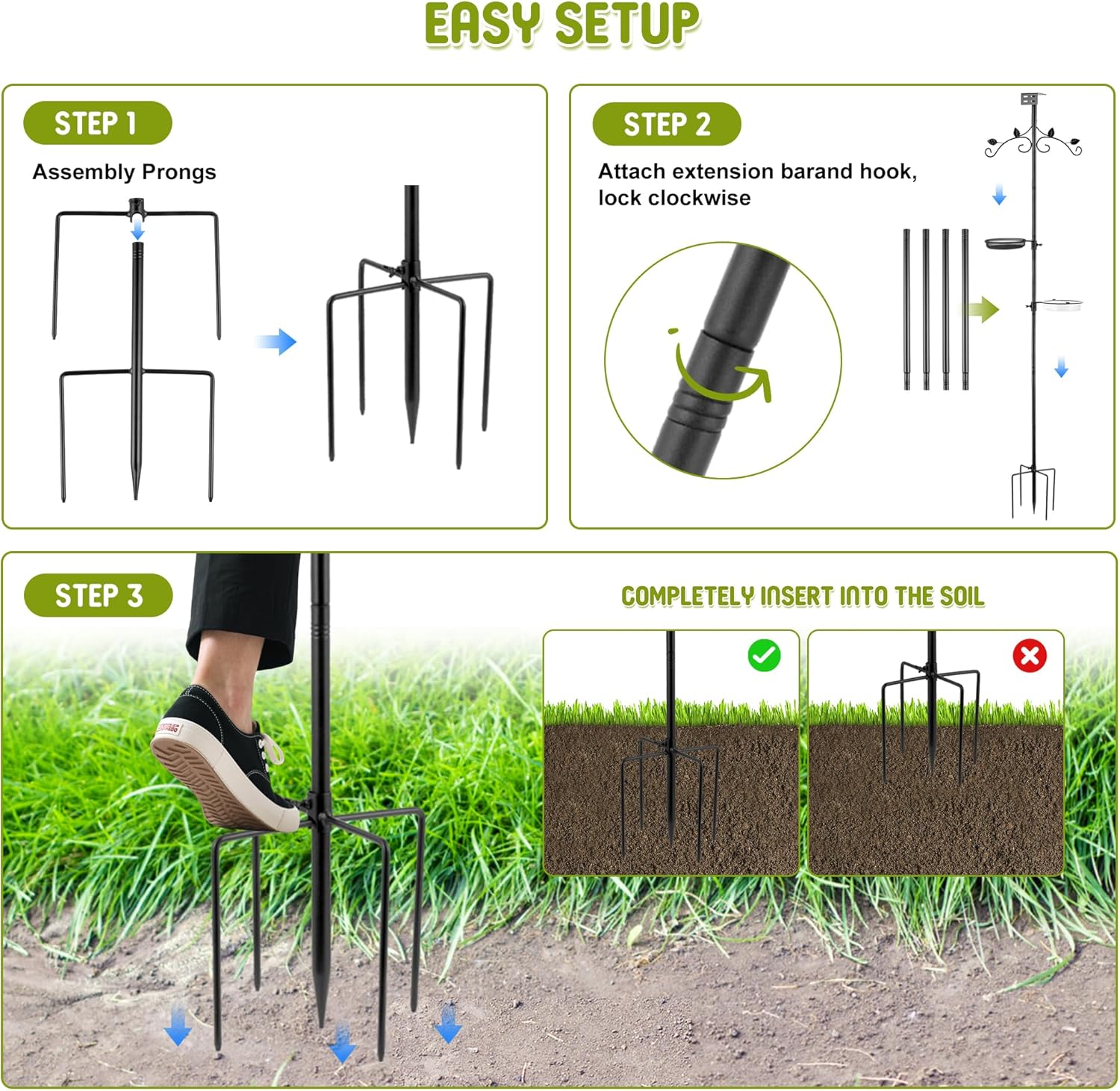 Urban Deco 91 Inch Bird Feeder Pole Mount Kit, Bird House Pole 5-Prong Base Shepherds Hook for Hummingbird Feeders, Adjustable Heavy Duty Bird Feeder Stand for Outdoor Garden Decor