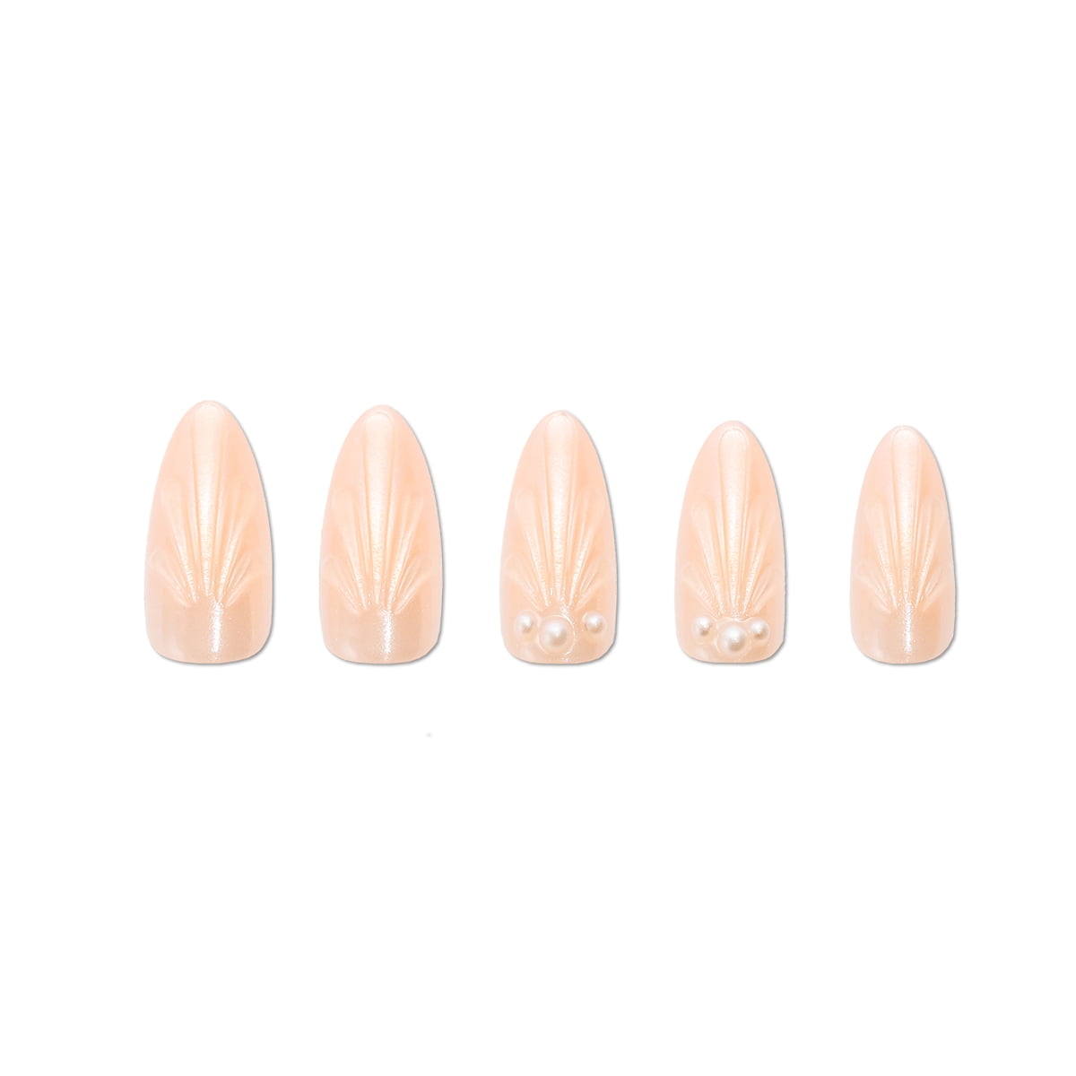 PaintLab Medium Almond Press On Nails 3D, Glazed Seashell, Nude, 30 Count