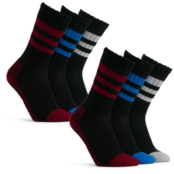 Polar Heat Nanuuq Men’s Northern Cotton Boot Socks, 3 Pairs Cushioned Arch Support Winter Thermal Socks, Black