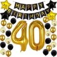 thumbnail image 1 of Decoraciones de 40 cumpleaños para hombres y mujeres, kit de decoración de fiesta en negro y dorado, pancarta de feliz cumpleaños, globos negros y dorados, globos de confeti, remol, 1 of 3